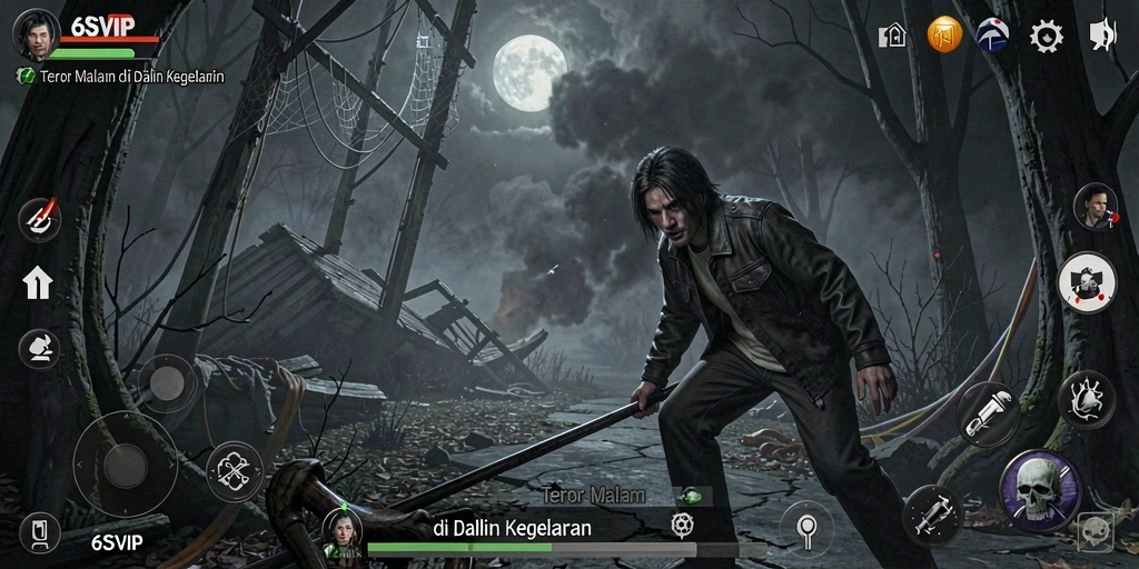 Screenshot gameplay 6SVIP menampilkan suasana kelam dan seram.
