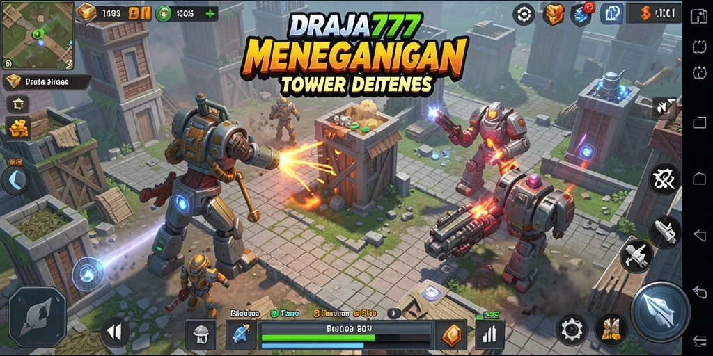 Screenshot dari gameplay DRAJA777 menampilkan aksi seru Tower Defense.