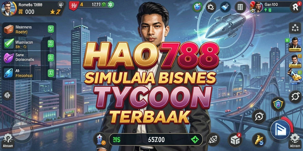 Tampilan dinamis gameplay HAO788 dalam membangun bisnis Tycoon.