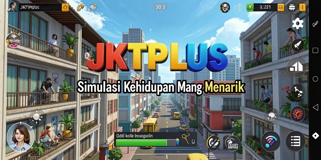 Tampilan gameplay JKTPLUS yang menampilkan kehidupan virtual yang dinamis.