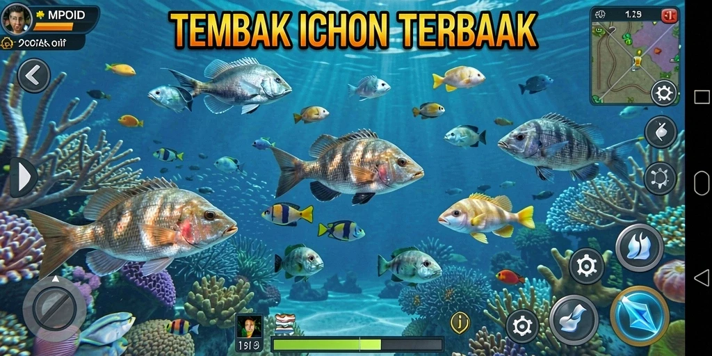 Tampilan gameplay MPOID yang seru dan penuh warna dalam Tembak Ikan.