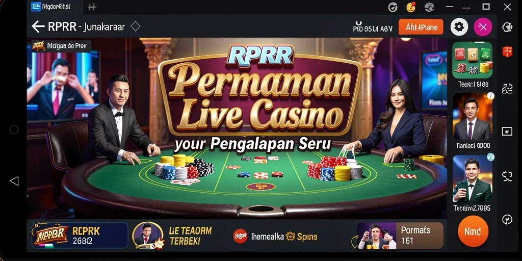 Screenshot gameplay RPRR menampilkan dealer langsung dan suasana kasino yang nyata.