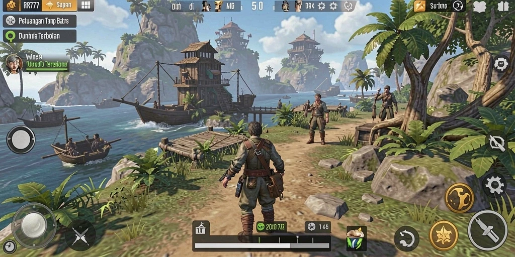 Screenshot gameplay dari RR777 yang menunjukkan kebebasan menjelajahi dunia terbuka.