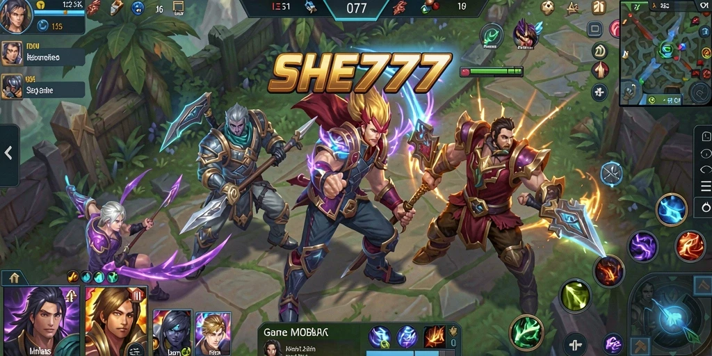 Gameplay menarik dalam SHE777 dengan karakter MOBA yang beragam.