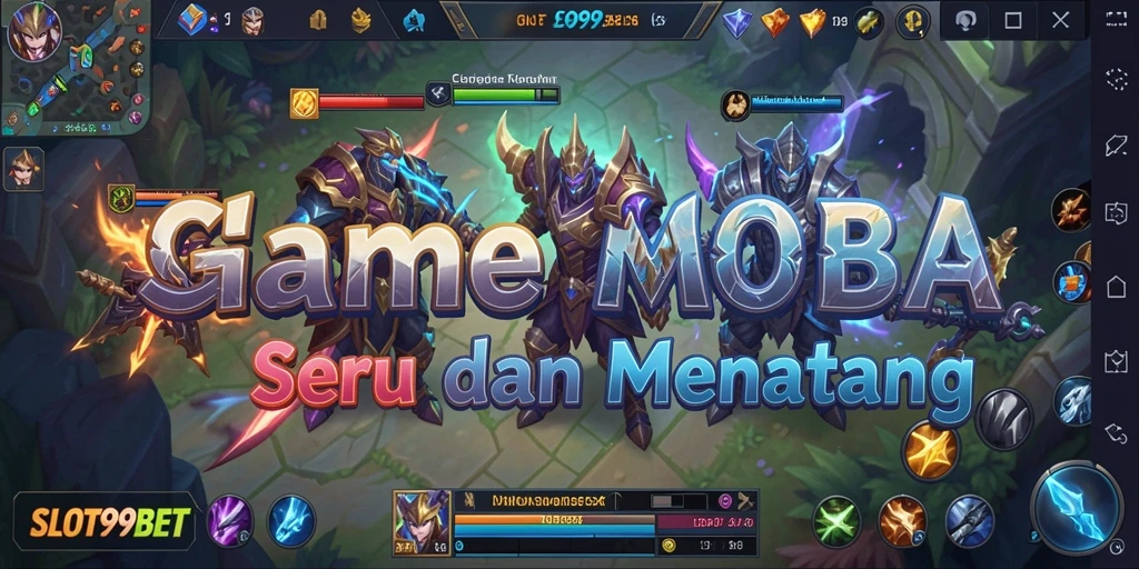 Screenshot SLOT99BET menampilkan pertarungan seru antar karakter dalam gameplay MOBA.