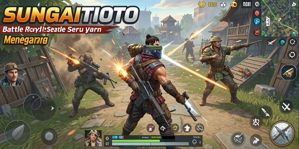Tangkapan layar utama SUNGAITOTO menampilkan aksi pertarungan Battle Royale yang mendebarkan.