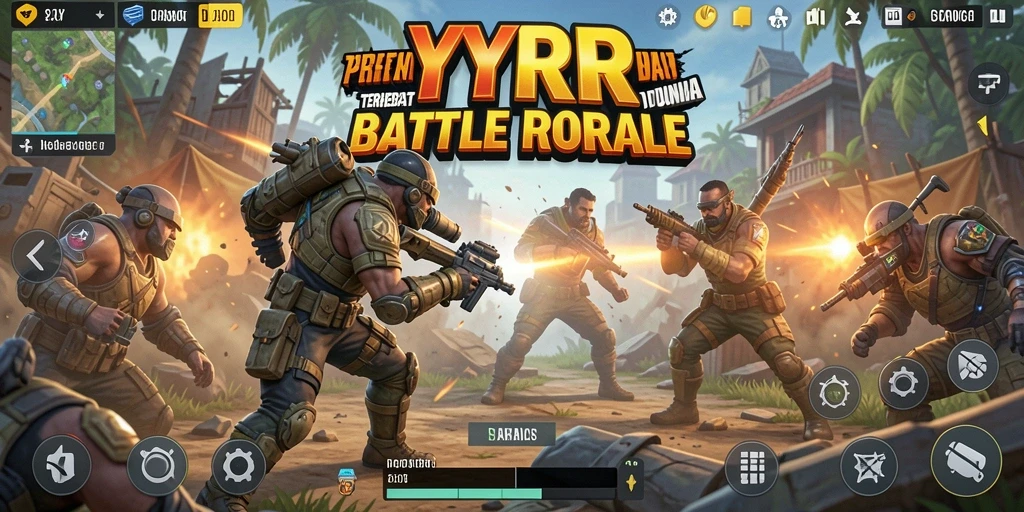 Screenshot YYRR menampilkan aksi seru dalam pertempuran Battle Royale.